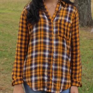 Abercrombie & Fitch Women’s Rust Orange Plaid Flannel Shirt W/Embroidered Logo